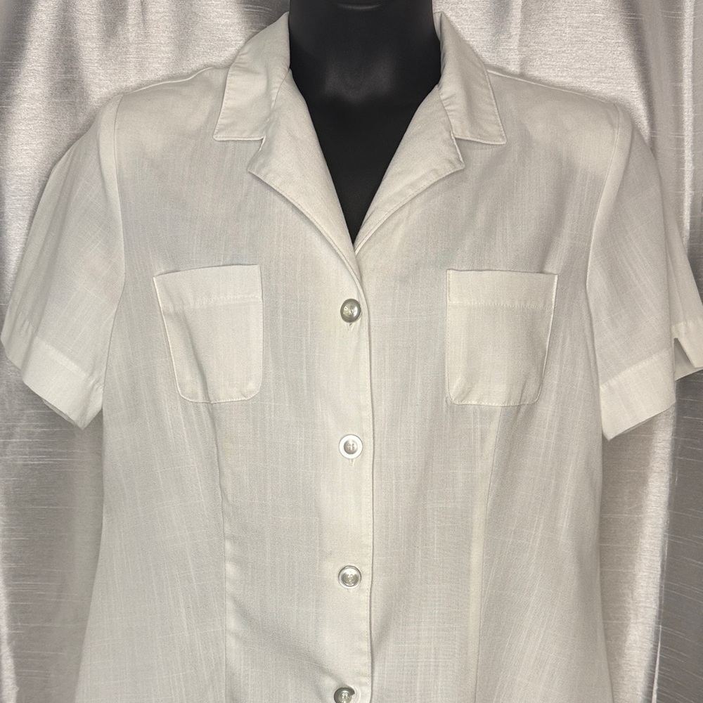 Sag Harbor Button Up Blouse Short Sleeve White Rayon Blend Coastal Grandma Sz 16